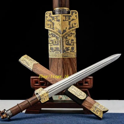 Damascus Folded Steel KungFu Dagger Jian Sharp Chinese WUSHU Short Dao Sword - Image 1 of 4