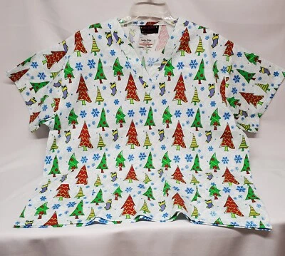 Melrose by May Hill Uniforms Christmas Tree Theme Scrub Top/Pockets Adult XL New - Image 1 of 4