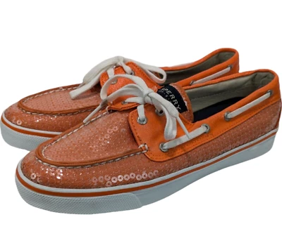 SPERRY Top-Sider Boat Shoes Women Size 8M Orange Leather Sequin Sparkly 9824467 - Image 1 of 4