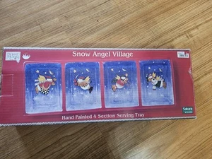 Debbie Mumm Snow Angel Village Serving Tray 4 Section Hand Painted - Picture 1 of 3