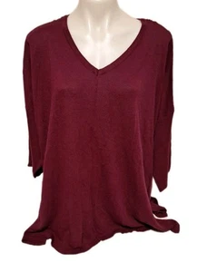 Catherine's Burgundy 3/4 Sleee V- Neck Light Weight Sweater Women's Sz 3X 26-28W - Picture 1 of 14