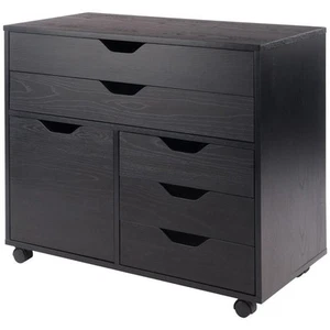 Winsome Halifax 3-Section Mobile Contemporary Wood Storage Cabinet in Black - Picture 1 of 11
