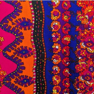 Handmade HAWAIIAN Fabric Crepe MAXI SKIRT Squiggly Stripe Floral Vintage 1970's - Image 1 of 4