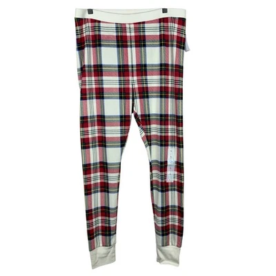 New Old Navy Waffle Pajama Leggings White Tartan Plaid Pants High Rise Women's L - Image 1 of 4