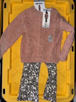 DKNY Girls 2-Piece Chenille Sweater & Pants Set Outfit Pink 3T B95 - Image 1 of 4
