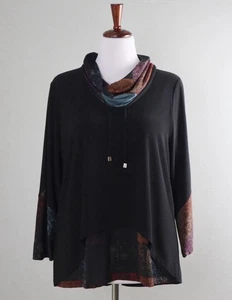 ALI MILES $79 Slinky Stretch Cowl Neck Tiered Tunic Top Sz S Multicolor Flowy - Picture 1 of 5