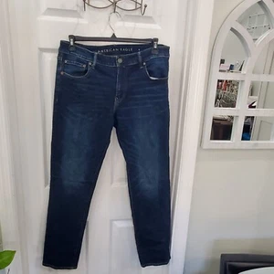 Mens AMERICAN EAGLE Airflex + Jeans Dark Wash Size Slim Straight 36x32 - Picture 1 of 11