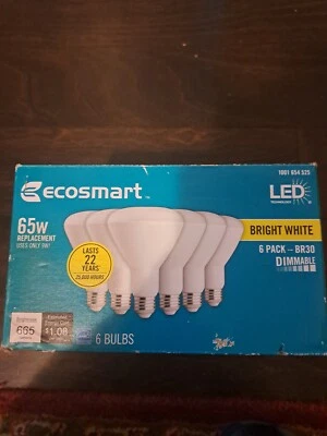  6 pack Ecosmart 65W Equivalent DAYLIGHT BR30 Dimmable LED Light Bulb all bulbs - Image 1 of 4