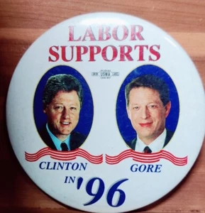 Prendedor demócrata botón campaña O.G. Bill Clinton & Al Gore 1996 reelección 3" - Imagen 1 de 3