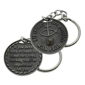 Mustard Seed Pewter Keychain, Christian Key chain All Things Are Possible Gift - Picture 1 of 10