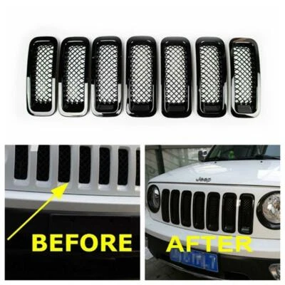 7pcs Black Front Grille Cover Insert Mesh Grill for Jeep Patriot 2011-2017 - Imagem 1 de 4
