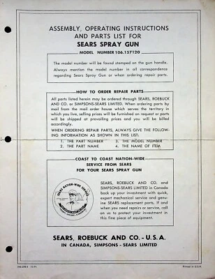 Pistola pulverizadora de pintura Sears original de colección manual de instrucciones Foto 1 de 2