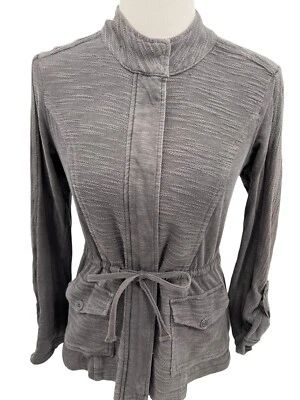 Saturday Sunday Anthropologie Gray Roll Tab Sleeve Knit Zip Jacket Womens Small - Image 1 of 4