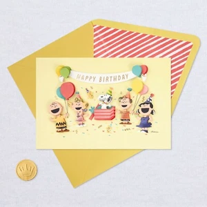 Hallmark Geburtstagskarte von Signature ~ 3D Snoopy Erdnüsse Charlie braun Party - Bild 1 von 3