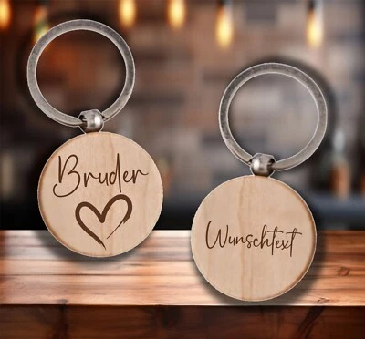 MARKENLOS Schlüsselanhänger massiv Holz + Gravur Geschenk Bruder Bruderherz Graviert