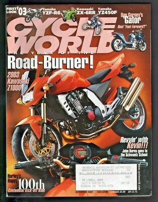 2002 November Cycle World Motorcycle Magazine Kawaski Z1000 Dan Gurney Alligator - Image 1 of 3