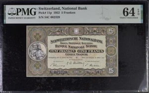 Switzerland 5 Franken 1952 P 11 p Choice UNC PMG 64 EPQ - Picture 1 of 1