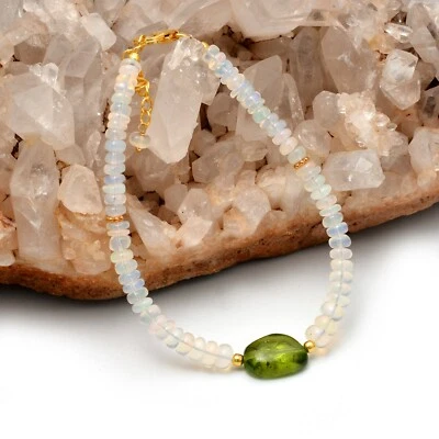 Peridot Beaded Bracelet,925 Silver Bracelet,Ethiopian Opal Bracelet,Opal Jewelry - Image 1 of 4