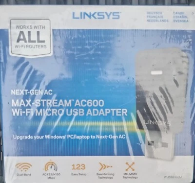 Linksys Linksys WUSB6100M Max-Stream AC600 Wi-Fi Micro USB Adapter USB 2.0 - Image 1 of 4
