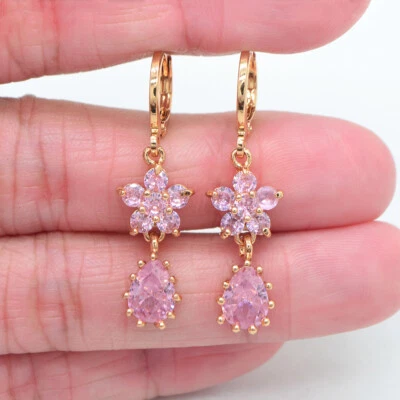 Preciosos aretes lágrima flor topacio místico rosa rellenos de oro amarillo de 18 quilates para mujer Foto 1 de 2