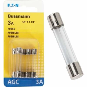 (5-5/pk)- Bussmann 3-Amp 250-Volt AGC Glass Tube Automotive Fuse. BP/AGC-3-RP - Picture 1 of 1