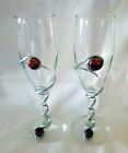 Set of 2 Artisan Champagne Flutes Glasses Wire Wrapped with Glass Beads Pair