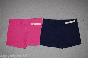 Girls 2 PAIR LOT CHINO SHORTS Adj Waist PINK & NAVY BLUE 2 Front Pkts SIZE 6 - Picture 1 of 2
