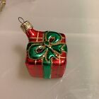 Impuls Polish Blown Glass Green Bow Red & White gift present Christmas Ornament 