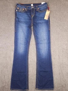 Neu mit Etikett True Religion Bootcut-Jeans dicke Nähte Pattentaschen Damengröße 32 dunkle Waschung - Bild 1 von 16