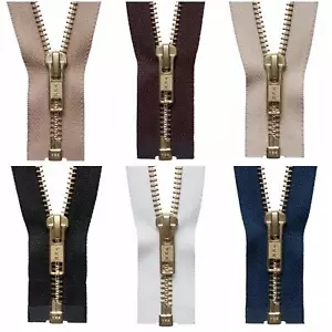 Brass Metal Open End Zipper by YKK #5 Zip Chain Choose From 6 Colours & 11 Sizes - Picture 1 of 18