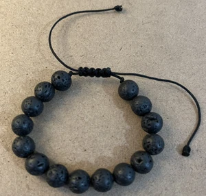 Black Bracelet Lava Tibetan Buddhist Stone Gemstone - Lucky Life - Picture 1 of 9
