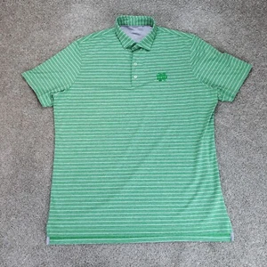 Johnnie O Notre Dame Polo Mens XL Green Shite Stripe Performance Golf Shirt - Picture 1 of 11
