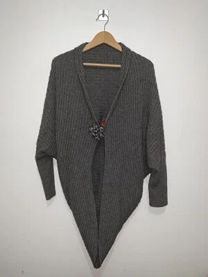 Lanvin by Alber Grey Cocoon Knitted Glass Bead Flower Wool Yak Cardigan Jumper M — 第 1/4 张图片