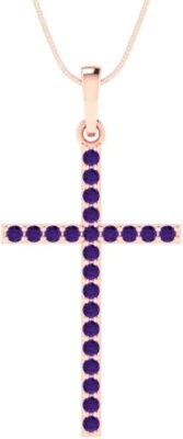 Colgante de oro rosa macizo de 14 k con cruz de amatista de 0,62 quilates Foto 1 de 4