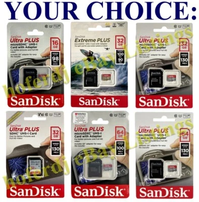 SanDisk Ultra Plus Extreme Plus MicroSDHC MicroSDXC SDHC UHS-I Memory Card NEW - Image 1 of 4