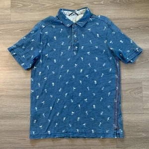 Tommy Bahama Polo Shirt Mens Large Blue Short Sleeve Cotton Mimosa Pineapple - Picture 1 of 10