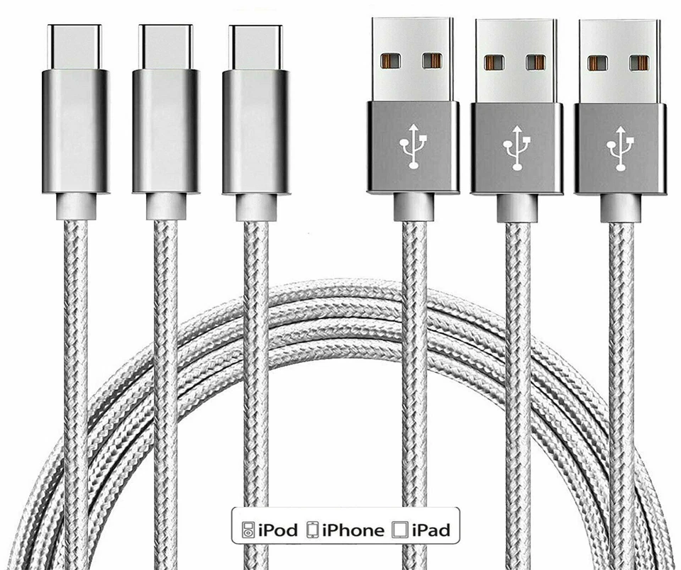3x10Ft Heavy DutyType USB C Cable Braided for Samsung Galaxy S8 S10 Note A20 A50 - Image 1 of 4