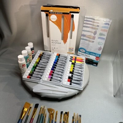 Daler Rowney Acrylic Paint & Royal Langnickel Brushes 40 Paints 22 Brushes - Image 1 of 4