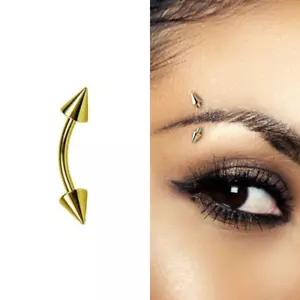 PAIR 16g 5/16" Gold Spike Cone Surgical Steel Curved Barbell Eyebrow Rings Studs - Picture 1 of 2
