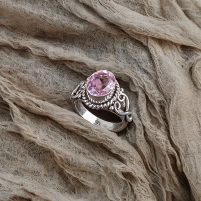 Pink Morganite Gemstone Oval 925 Sterling Silver Handmade Jewelry Ring Gift For - Image 1 of 3