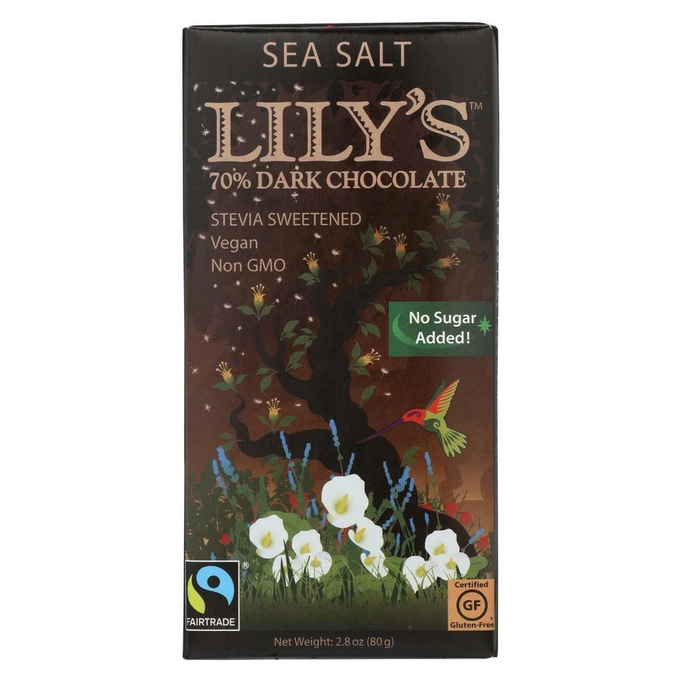 Lily's Sweets Dark Chocolate Bar With Sea Salt 70 Percent Stevia 2.8 Oz