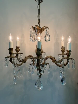 Antique French Bronze Crystal Art Nouveau Chandelier Victorian Rococo - Image 1 of 4