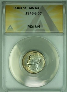 1946-S Jefferson Nickel Toned 5C ANACS MS 64 (51) - Picture 1 of 2