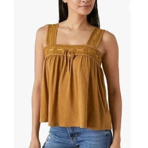 Lucky Brand Womens Sleeveless Square Neck Lace Tank Top Brown Bohemian XXL NWT - Picture 1 of 12