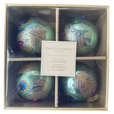 Enfeites de vidro glitter pedras rosa/azul pavão Natal Christian Lacroix 8 peças - Imagem 1 de 4