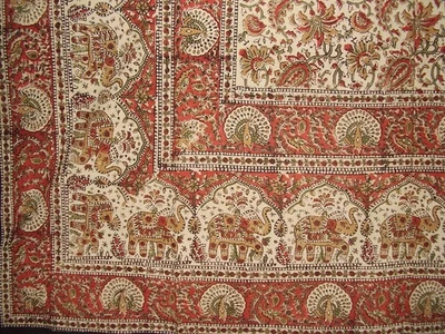 Block Print Indian Tapestry Cotton Spread 108" x 88" Full/Queen - Image 1 of 2