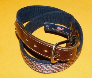 VINEYARD VINES BLAU/HELLBLAU/ROT WALMOTIV BAUMWOLLE/LEDER GÜRTEL GRÖSSE 28/70cm. - Bild 1 von 6