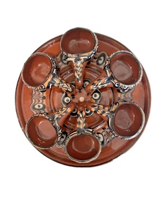 Bulgarian Troyan Pottery Redware Slipware Peacock Cups Shots, Teller 60er/70er - Bild 1 von 16