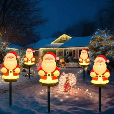 5Pcs/Set Christmas Santa Claus Pathway Lights Garden Stake Lights Solar - image 1 of 4