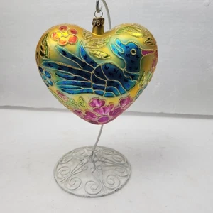 Christopher Radko: Corazones de oro; vidrio; soporte de metal pintado a mano como nuevo - Imagen 1 de 7